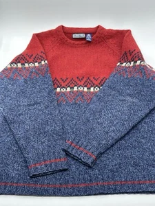 VTG 90s Structure Sweater Mens M Pullover Ski 100% Wool Geometic Design Baggy - Picture 1 of 7