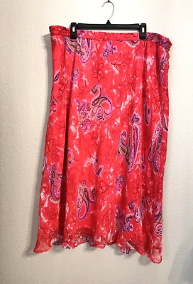 JMB 签名裙女式 3X 多色花卉佩斯利透明内衬弹性腰围 — 第 1/4 张图片