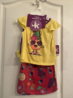 little girls size 2t Summer fruity pajama 3 pc Pj’s set gown top shorts NWT - Image 1 of 4
