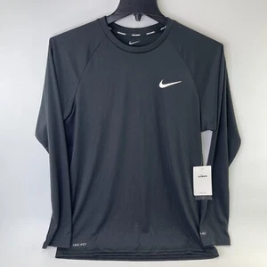 Nike Men's Long Sleeve Hydroguard Swim Shirt Rashguard Black NESSA587-001 NWT - Picture 1 of 7
