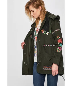 Desigual Khaki Tula Parka Jacke helle Stickerei Festival 36-46 UK8-18 UVP £159 - Bild 1 von 7