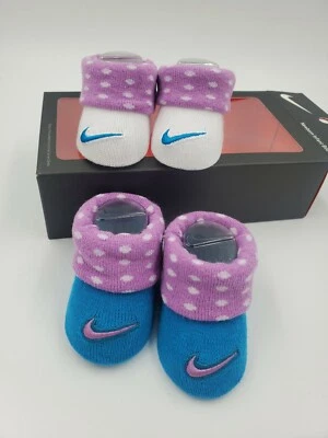 2 Pair Nike Baby Girls Booties, Size 0-6 Months, Purple, Blue, Shower Gift MPA - Image 1 of 4