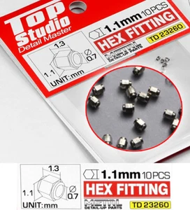 1/12-20-24 1.1mm METAL HEX FITTING 10pcs for TAMIYA DOYUSHA BANDAI PROTAR - Imagen 1 de 1
