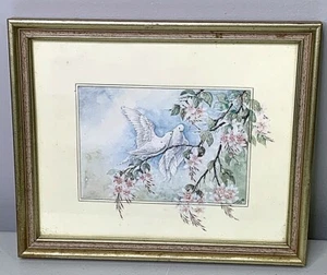 Palomas y ramas Haik Muradian estampado enmarcado 11 x 9 1/4 decoración del hogar colgante de pared - Imagen 1 de 4