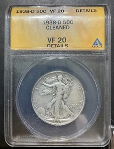 ANACS VF20 1938-D Walking Liberty Half Dollar 50c Key Date silver certified c8 - Picture 1 of 2