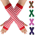 Women Stripe Gloves Knitted Fingerless  Long Sleeve Arm Warmer Mittens