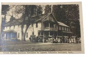 RPPC Postcard; Hotel Viola, Western Portal to Lassen National Park Cars & Guests - Picture 1 of 6