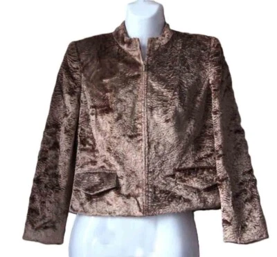 Chaqueta De Colección Oscar de La Renta Terciopelo Aplastado Cremallera Frontal Marrón Para Mujer Talla 10P Foto 1 de 3