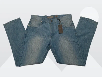 PD&C Men's Medium Wash Blue Archie Slim Straight Cotton Blend Denim Jeans 38x32 - Image 1 of 4