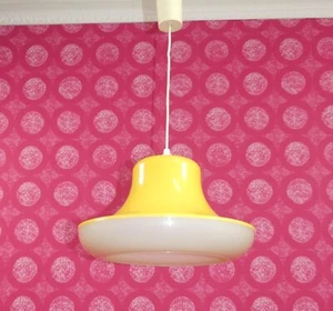 coole 70er Jahre Hängelampe Deckenlampe Kunststoff weiß/gelb Space Age Ufo-Lampe - Imagen 1 de 10