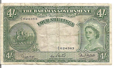 BAHAMAS, 4 SHILLINGS ,QEII, ND(1953) - Image 1 of 2