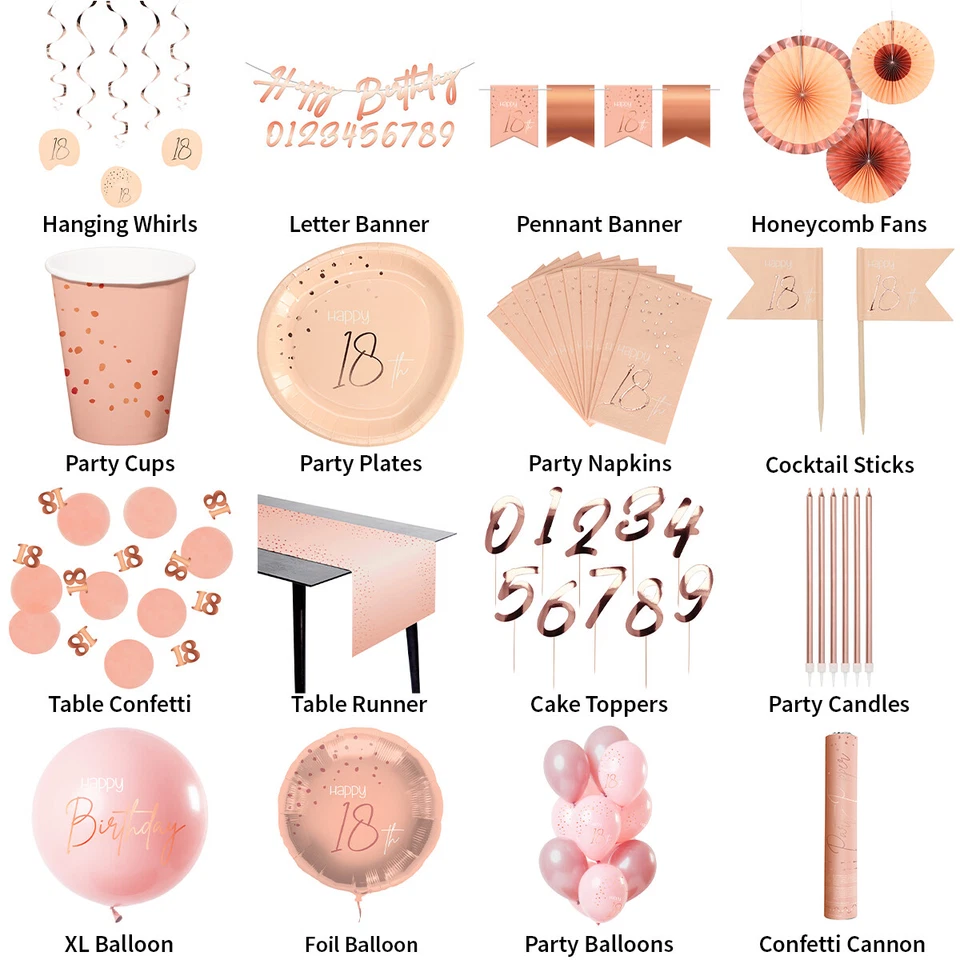 18TH BIRTHDAY LUSH BLUSH ELEGANT BIRTHDAY THEME - PARTYWARE COMPLETE SELECTION - Image 1 of 1
