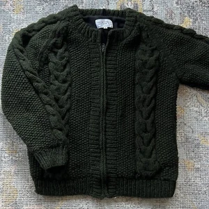 Schwere grüne Zopfmuster Full Zip Strickjacke Jacke M/L Wolle gefüttert mit Taschen - Bild 1 von 15
