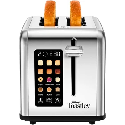 Toastley Smart Toaster 2 Slice, Wide Slots, Touch Control, Digital Timer, Silver - Image 1 of 4