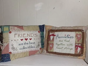 2 Patchwork Handmade Throw Pillows Cute Sayings Granny Core Decor - Bild 1 von 12
