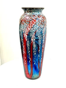 Blue luster Vase With Cherry Blossom Design. Blown Glass - Bild 1 von 5