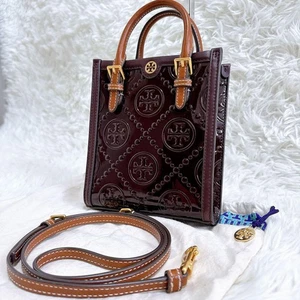Tory Burch T Monogram Leather Mini Tote Bag Bordeaux/Dark Brown 2-Way Used - Picture 1 of 9