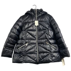 Nine West Women’s XL Midnight Black Quilted Puffer Jacket Hooded Full Zip - Picture 1 of 17