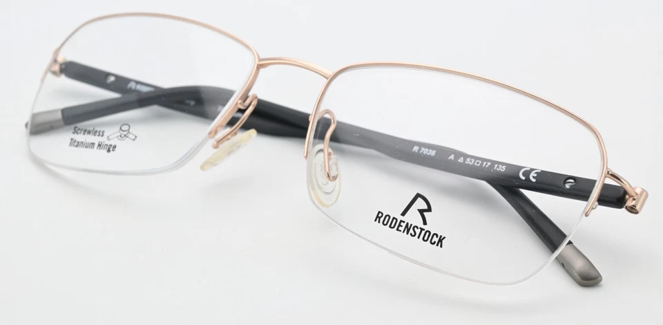 Marco de gafas Rodenstock R 7036 A 53-17 135 media llanta oro brillo titanio sin tornillos Foto 1 de 4