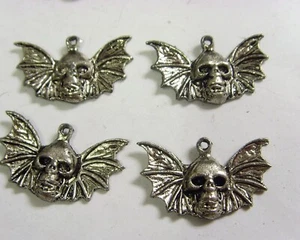 4 silver tone metal Dracula skull bat wing pendants lot Gothic Halloween 43015 - Picture 1 of 6