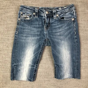Miss Me Shorts Girls 16 26 Blue Skinny Cutoff Flap Pocket Studded Embroidered - Picture 1 of 15