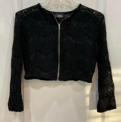 By and By Girls Crop Top Style Lace Look Zip Blouse See Thru Size 14 Black 109 - Image 1 of 4