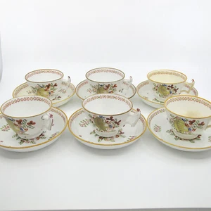 c1820 YELLOW SHELL by NEW HALL Porcelain Set of 6 Cups & Saucers Pattern 1045 - Picture 1 of 12