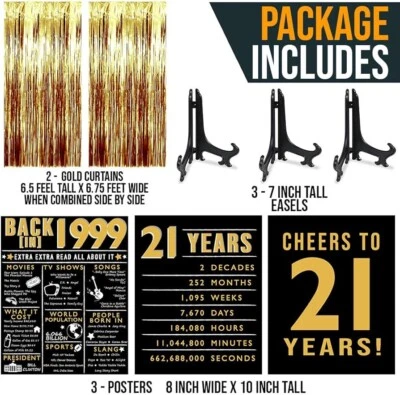 21岁生日装饰女士礼物海报金箔条纹新品 — 第 1/4 张图片