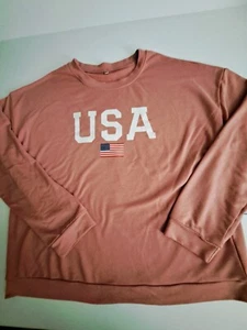 Women's Pink Long Sleeve USA Tee Shirt, Size 2X (Fits like 3X) - Picture 1 of 3