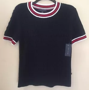 NEW WITH TAGS TOMMY HILFIGER CABLE KNIT SHORT SLEEVE COTTON SWEATER EXTRA LARGE - Picture 1 of 2