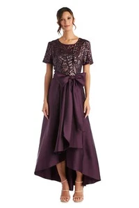 R&M Richards Women's High-Low Party Dress, Plum 6 - Picture 1 of 1