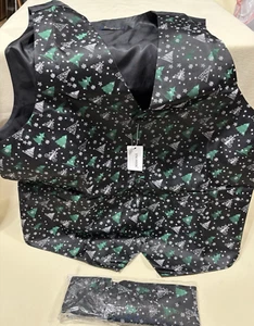 Enlision Herren Weihnachten Weste Krawatte Einstecktuch 3-teilig festliches Kleid schwarz mit grün - Bild 1 von 6