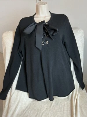 Шикарный осенний кашемировый черный свитер большого размера с шелковым галстуком размер L - Изображение 1 из 4