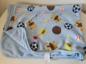 Carters Child of Mine Blue Puppy Dog Sports Balls Baby Blanket Stars Soccer - Picture 1 of 5