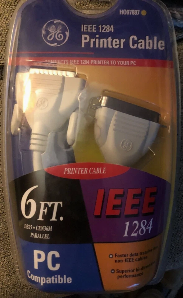 G.E. Printer Cable 6 foot - PC Compatible - New - Factory Sealed- IEEE 1284 Rare - Image 1 of 4