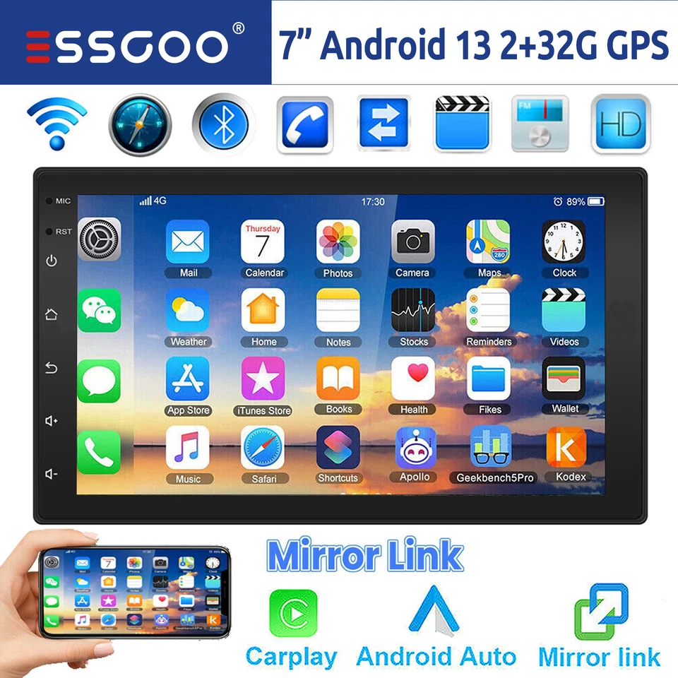 2 DIN 7" Android 13 2+32G Carplay Autoradio Radio de Coche Bluetooth GPS RDS USB - Imagen 1 de 4