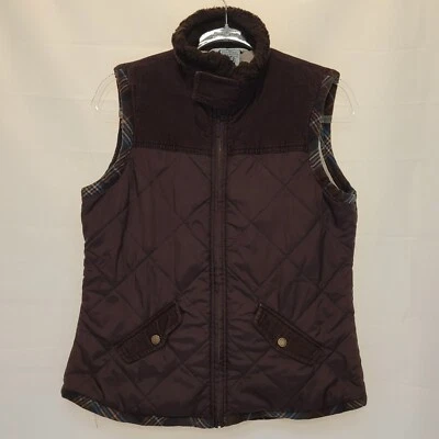 Chaleco Acolchado Cabi Marrón Pana Borde a Cuadros Cremallera Completa Interior Estampado Girasol Talla M  Foto 1 de 4