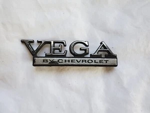 Vega By Chevrolet chrome Name Plate Badge Emblem 4x1" OEM Vintage - Picture 1 of 2