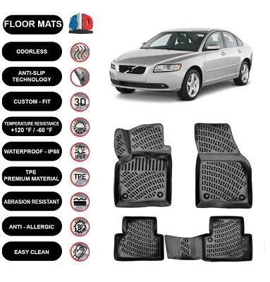 脚垫衬里适用于沃尔沃 S40 (2004 - 2012) 防水 4D 模压黑色 4 件 — 第 1/4 张图片