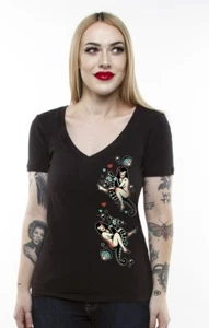 Lucky 13 Seahorse Sea Shells Traditional Tattoos Deep V Neck T Shirt LW1160SH - Picture 1 of 3