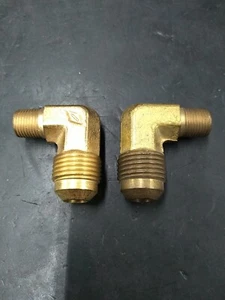 (2) 349-06-02 Brass 90° Elbow Male 3/8 SAE 45° to Male 1/8 NPT - Picture 1 of 1