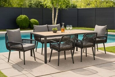 Garten Sitzgruppe mit Tisch, Sofa, Stuhl, wetterfest Seilgeflecht WPC Lounge Set - Bild 1 von 3