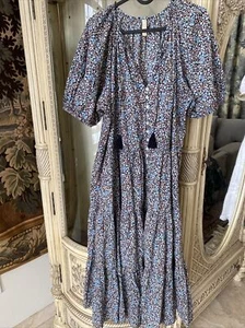 Spell & the Gypsy Collective Boho Maxi Dress button down Blue Floral SZ M - Picture 1 of 6