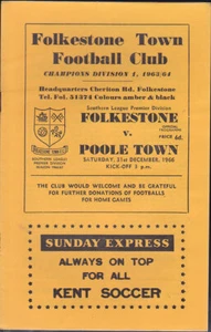 1966/67 Folkstone Town V Poole Town 31-12-1966 Southern League Premier - Imagen 1 de 1