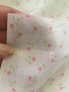 Fabric Solid White Background Tiny Pink Flowers Cotton 45." Wide and 108" Long - Picture 1 of 7