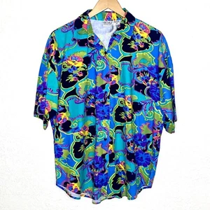 Retro 80s Details Sportswear Vibrant Floral Button Front Shirt Women’s L - Picture 1 of 6