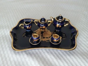Limoges Porcelain Cobalt Blue/Gold Vintage Porcelain Miniature Tea Set 10 PC - Picture 1 of 4