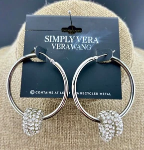 NWT Simply Vera Vera Wang Silver-Tone and Rhinestone Knot Hoop Earrings - Picture 1 of 4