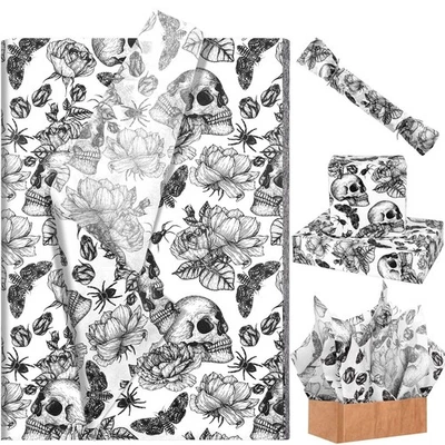BOLSOME 100 Sheets Vintage Skull and Floral Tissue Paper for Gift Wrapping Skull Rose...