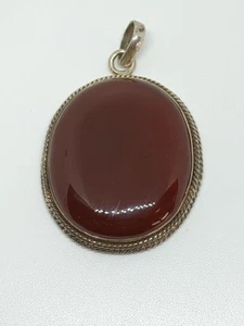 Vintage Sterling Silver 925 Oval Carnelian Pendant - Picture 1 of 5